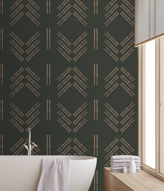 Willow + Wild Ski Diamond with Vertical Stripe Deep Green Grasscloth Wallpaper Roll - 32" x 22'