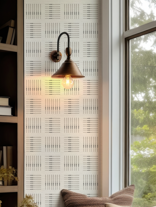 Taupe Ski Square on White Wallpaper