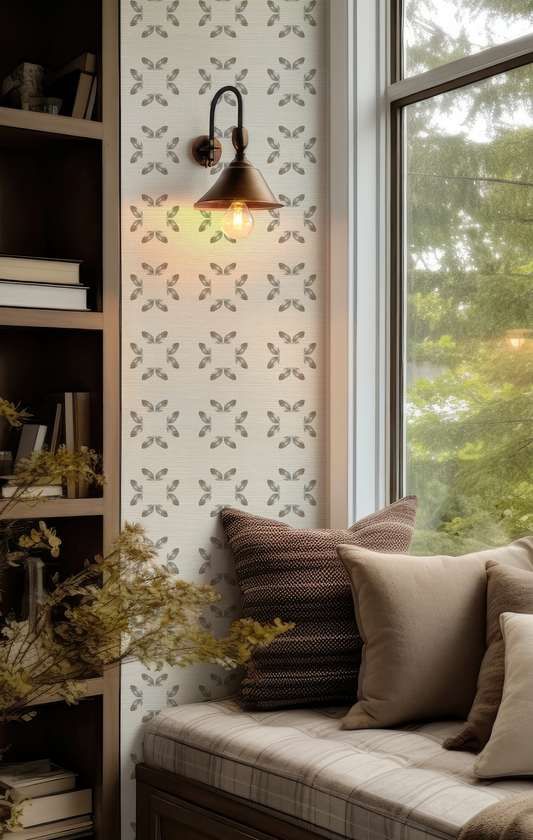 Painted Petal Square on Off White Wallpaper