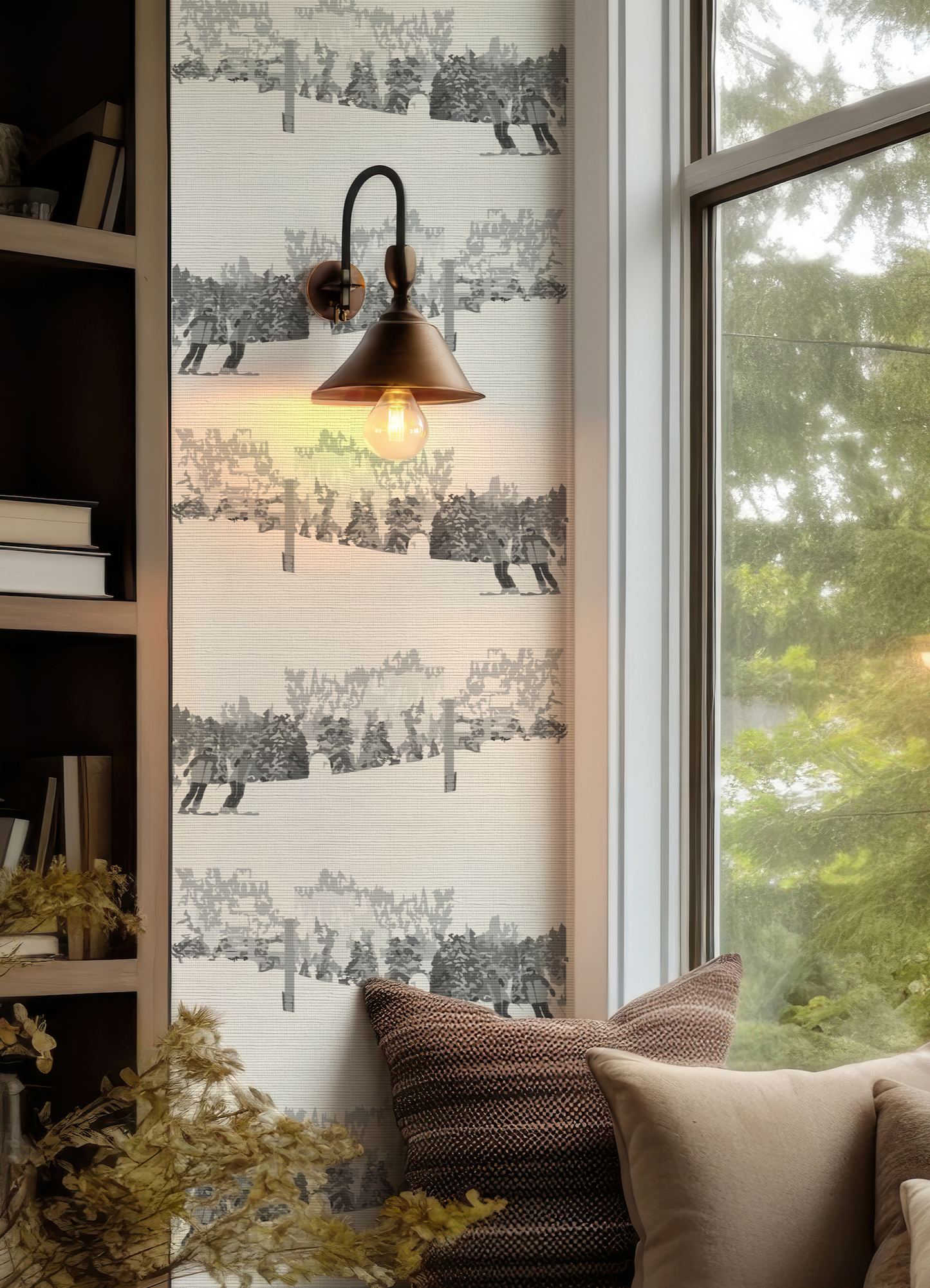 Ski Hill His & Hers on White Wallpaper
