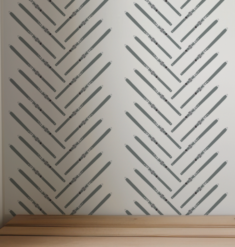 Olive Green Ski Herringbone Off White Wallpaper