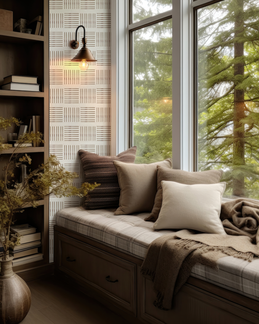 Ski Square Vintage on White Wallpaper