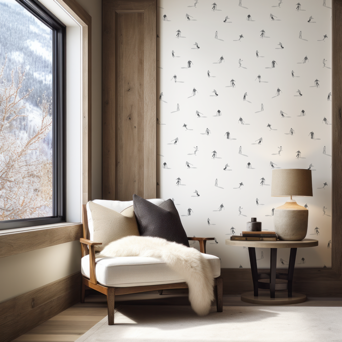 Ski Hill Grey and White Wallpaper
