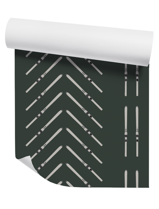 Willow + Wild Ski Chevron Olive ( Pizza French Fries ) Grasscloth Wallpaper Roll - 32" x 22'
