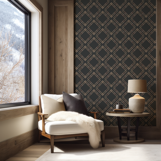 Vintage Ski Diamond on Black Wallpaper