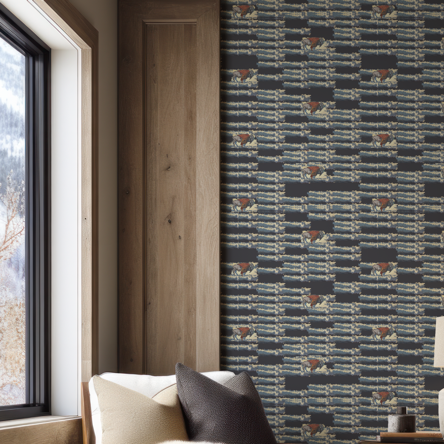 Buffalo Stripe on Blue Wallpaper - Art by Mike Warren