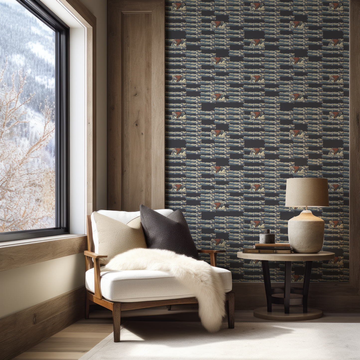 Buffalo Stripe on Blue Wallpaper - Art by Mike Warren
