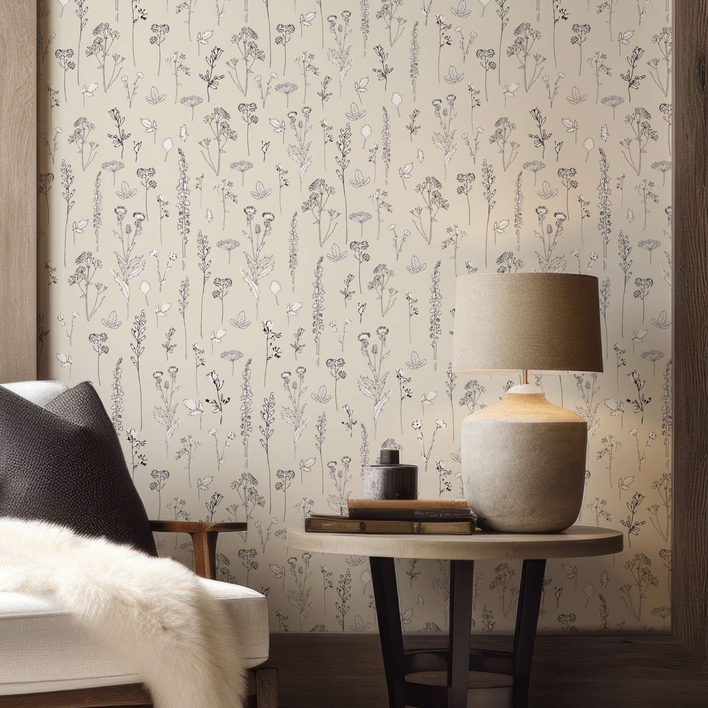 Nature Study on Off-White Wallpaper