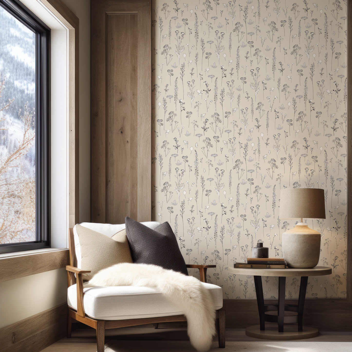 Nature Study on Off-White Wallpaper