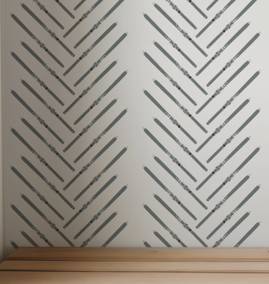 Olive Green Ski Herringbone Off White Wallpaper