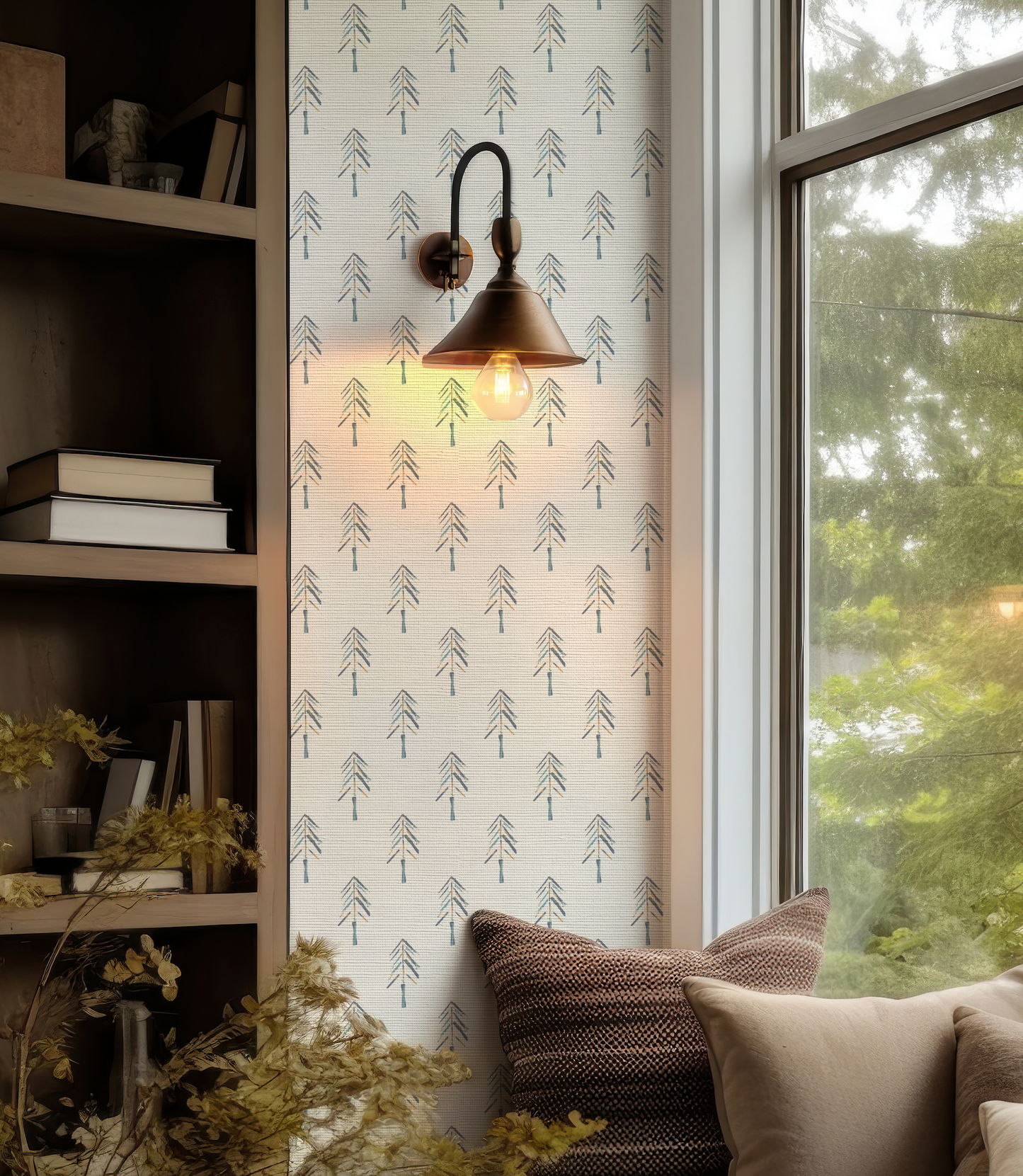 Painted Pine Petite on White Wallpaper