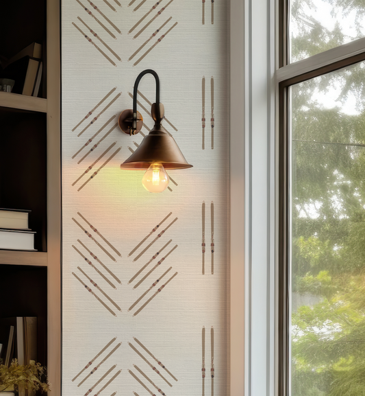 Ski Diamond with Vertical Stripe in Off White Wallpaper