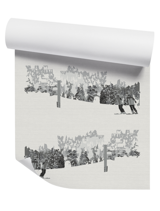 Ski Hill His & Hers on White Wallpaper