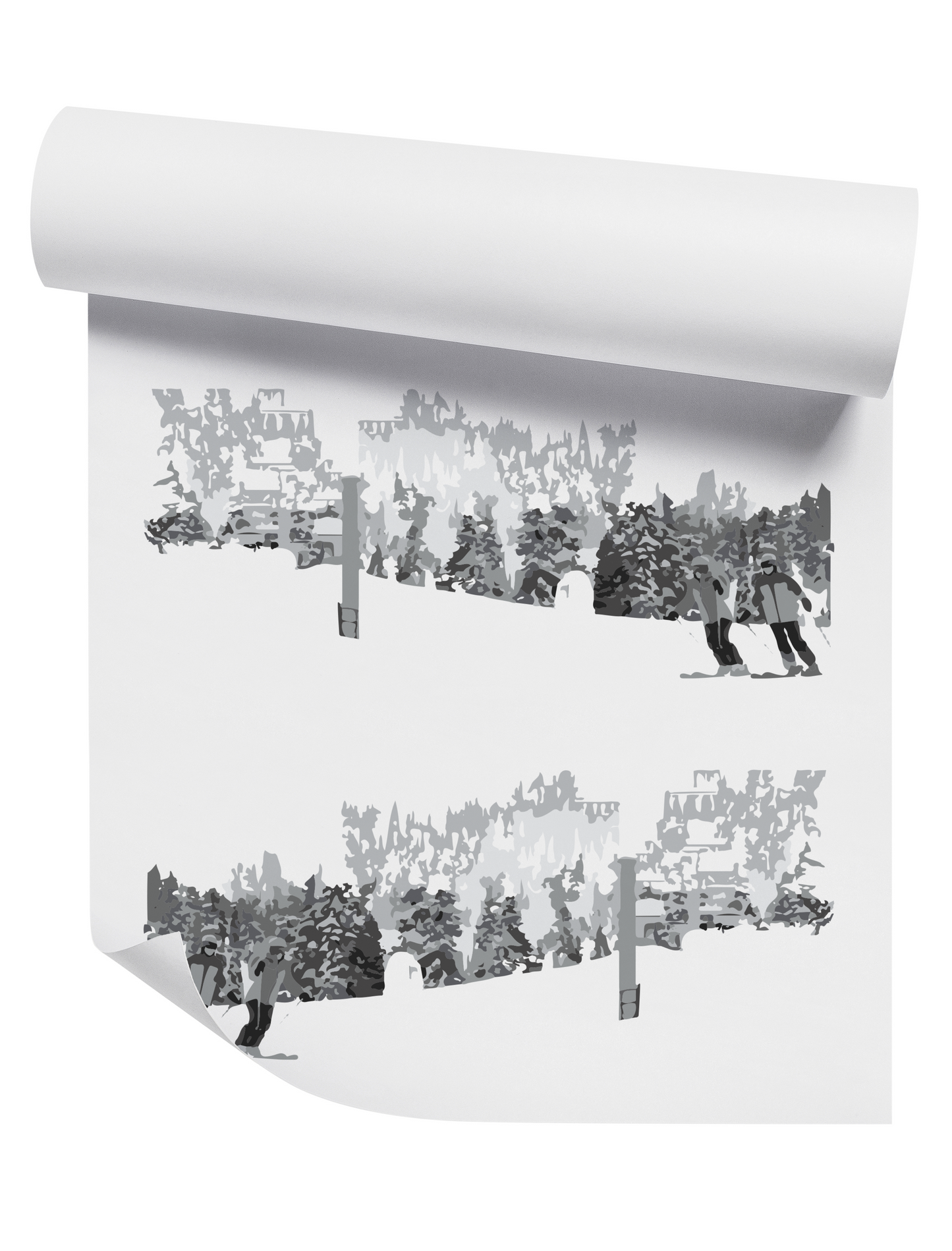 Ski Hill His & Hers on White Wallpaper