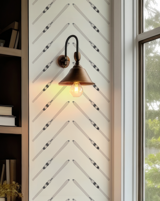 Ski chevron and stripe vinyl wallpaper in an alpine interior
