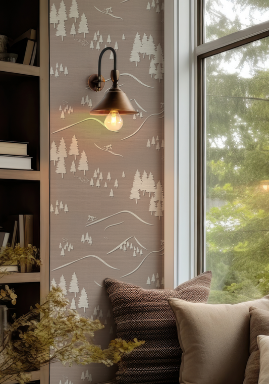 Mountain Skier Wallpaper on Terracotta