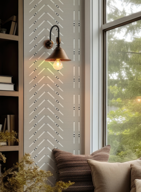 Ski Chevron with Vertical Stripe on Taupe Wallpaper