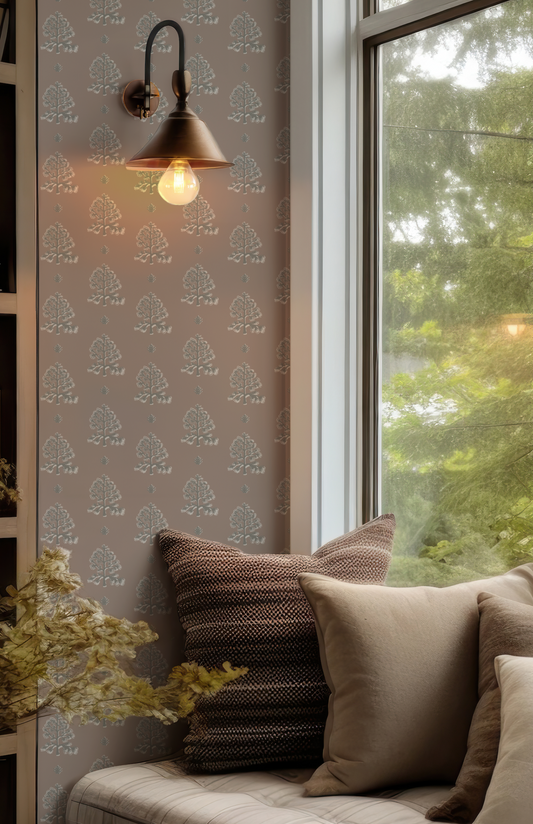 Vintage Poplar on Mauve Wallpaper