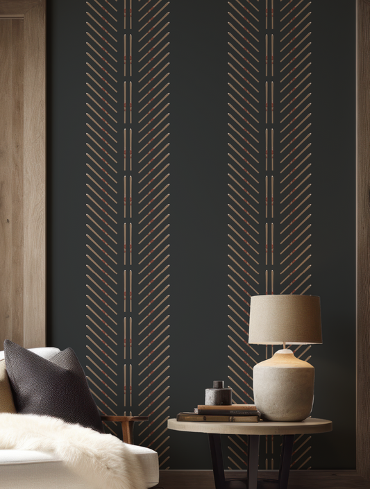 Vintage Ski Chevron with Vertical Stripe on Black Wallpaper