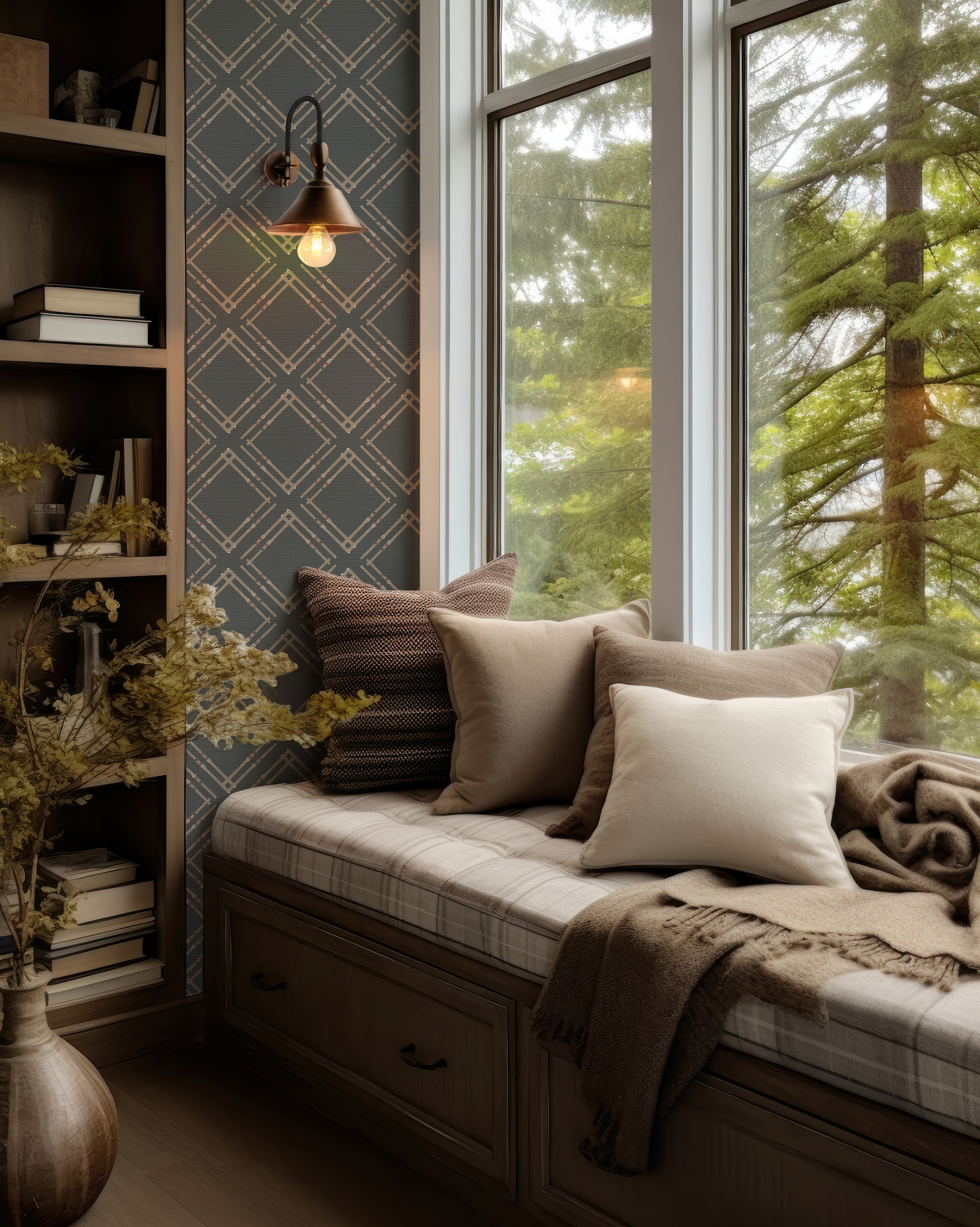 Vintage Ski Diamond on Black Wallpaper