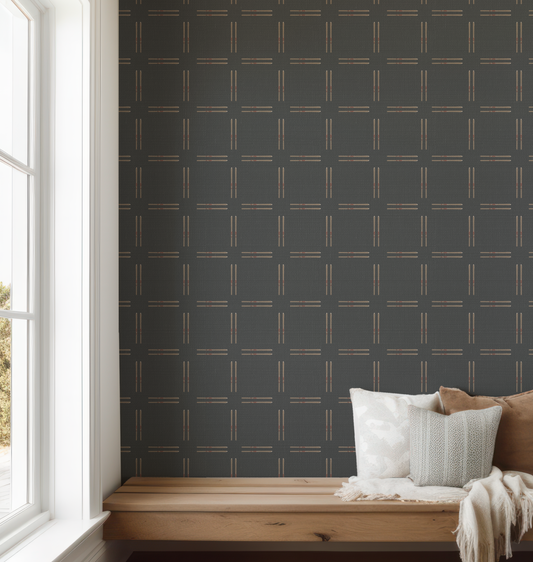 Vintage Ski Plaid on Black Wallpaper - LG