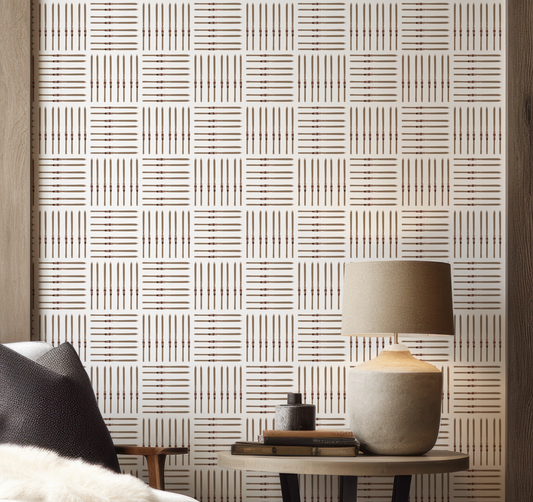 Ski Square Large Vintage on White Closer Wallpaper