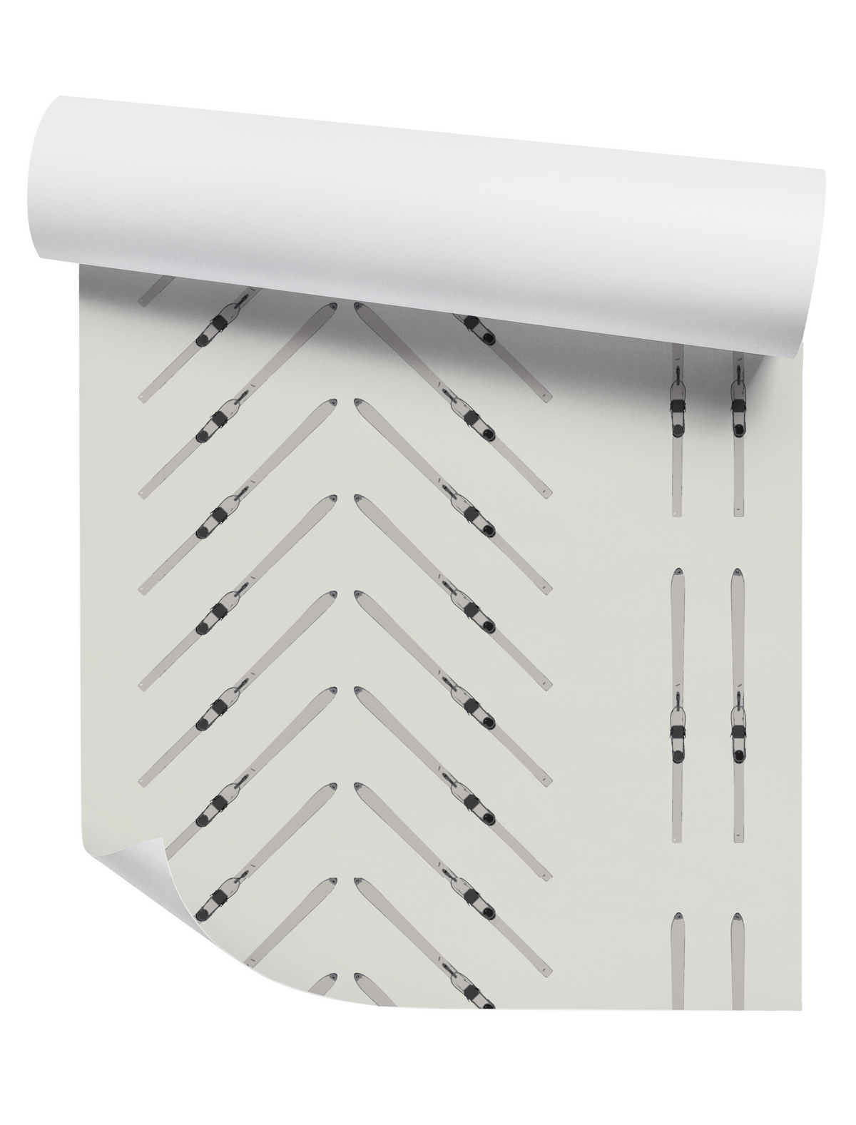 Off-white ski chevron wallpaper with sketched skis and vertical stripe pattern