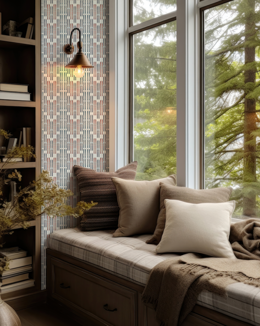 Vail Flame Stitch Ski Wallpaper on Off White