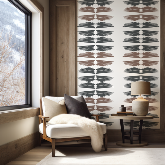 Deepest Green and Sienna on White Taos Stripe Wallpaper